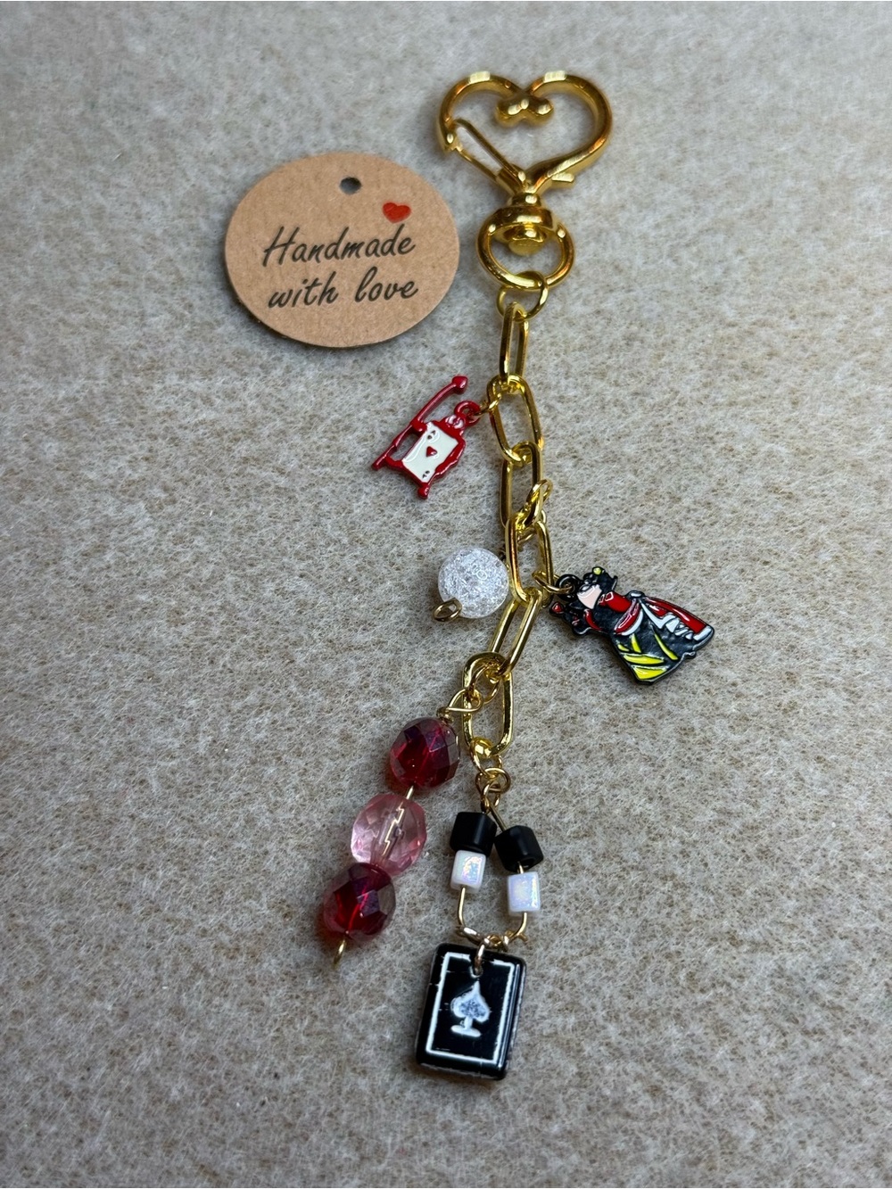 Heart Queen & Card Knight Charm Keychain/ Bag Charm- NWT Handmade